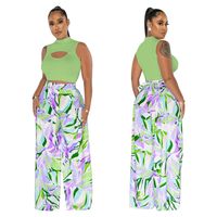 Women's Sexy Streetwear Color Block Polyester Printing Hollow Out Pants Sets main image 6