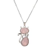 Casual Cute Cat Stainless Steel Plating Inlay Natural Stone Crystal Glass Pendant Necklace Long Necklace main image 6