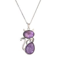 Casual Cute Cat Stainless Steel Plating Inlay Natural Stone Crystal Glass Pendant Necklace Long Necklace main image 3