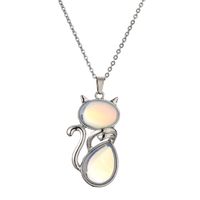 Casual Cute Cat Stainless Steel Plating Inlay Natural Stone Crystal Glass Pendant Necklace Long Necklace main image 4