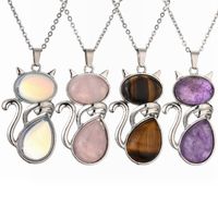 Casual Cute Cat Stainless Steel Plating Inlay Natural Stone Crystal Glass Pendant Necklace Long Necklace main image 1