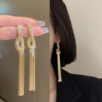 1 Pair Ins Style Exaggerated Tassel Knot Copper Plating Drop Earrings main image 1