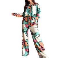 Women's Elegant Color Block Polyester Printing Pants Sets main image 2