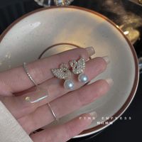 Sweet Geometric Butterfly Bow Knot Imitation Pearl Alloy Inlay Rhinestones Women's Earrings 1 Pair sku image 24