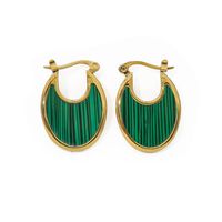 1 Pair Casual Simple Style U Shape Titanium Steel Plating Inlay Malachite Shell 18k Gold Plated Earrings main image 3