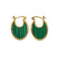 1 Paire Décontractée Style Simple Forme En U Acier Au Titane Placage Incruster Malachite Coquille Plaqué Or 18k Des Boucles D'oreilles main image 3