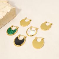 1 Pair Casual Simple Style U Shape Titanium Steel Plating Inlay Malachite Shell 18k Gold Plated Earrings main image 4