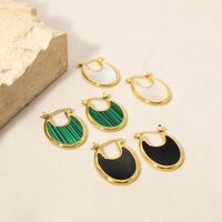 1 Pair Casual Simple Style U Shape Titanium Steel Plating Inlay Malachite Shell 18k Gold Plated Earrings main image 5