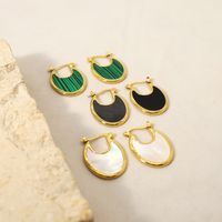1 Pair Casual Simple Style U Shape Titanium Steel Plating Inlay Malachite Shell 18k Gold Plated Earrings main image 6