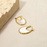 1 Pair Casual Simple Style U Shape Titanium Steel Plating Inlay Malachite Shell 18k Gold Plated Earrings sku image 3
