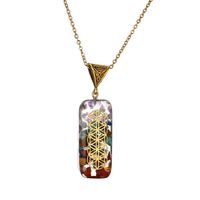 Wholesale Jewelry Ins Style Casual Multicolor Rectangle Stainless Steel Natural Stone Resin Pendant Necklace Long Necklace main image 3