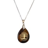 Streetwear Tree Stainless Steel Natural Stone Plating Pendant Necklace sku image 18