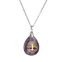 Streetwear Tree Stainless Steel Natural Stone Plating Pendant Necklace sku image 23