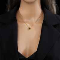 304 Stainless Steel 18K Gold Plated Retro Plating Inlay Heart Shape Stone Pendant Necklace main image 2
