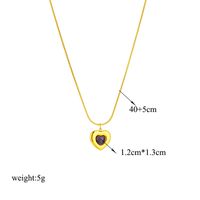 304 Stainless Steel 18K Gold Plated Retro Plating Inlay Heart Shape Stone Pendant Necklace main image 3