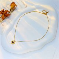 304 Stainless Steel 18K Gold Plated Retro Plating Inlay Heart Shape Stone Pendant Necklace main image 5