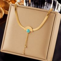 304 Stainless Steel 18K Gold Plated Retro Plating Inlay Sector Resin Necklace main image 1