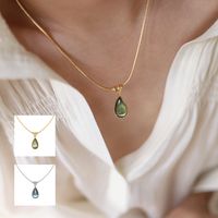 201 Stainless Steel 304 Stainless Steel Glass Gold Plated Retro Preppy Style Roman Style Plating Inlay Water Droplets Artificial Gemstones Pendant Necklace main image 2