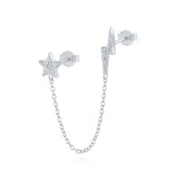 1 Piece Classic Style Geometric Star Sterling Silver Tassel Chain Inlay Artificial Gemstones Ear Studs sku image 1