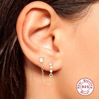 1 Piece Classic Style Geometric Star Sterling Silver Tassel Chain Inlay Artificial Gemstones Ear Studs main image 2