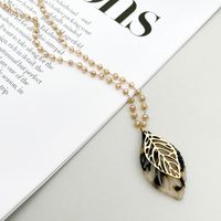 Casual Artistic Leaves Stainless Steel Arylic Artificial Crystal Polishing Plating Hollow Out Gold Plated Pendant Necklace main image 3