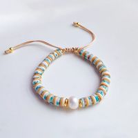 1 Piece Fashion Round Pearl Soft Clay Copper Knitting Gold Plated Women's Bracelets sku image 7