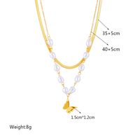 Wholesale Jewelry Baroque Style Butterfly Artificial Pearl Titanium Steel 18k Gold Plated Layered Necklaces main image 5
