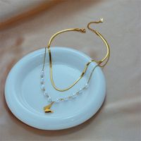 Wholesale Jewelry Baroque Style Butterfly Artificial Pearl Titanium Steel 18k Gold Plated Layered Necklaces main image 4