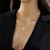 304 Stainless Steel 18K Gold Plated Baroque Style Beaded Plating Square Plastic Necklace main image 2