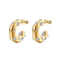 1 Paire Rétro Forme C Placage Incruster Acier Au Titane Zircon Boucles D'oreilles sku image 2