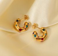 1 Pair Retro C Shape Plating Inlay Titanium Steel Zircon Ear Studs sku image 1