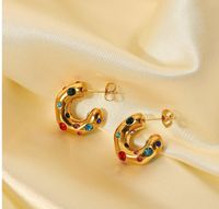 1 Pair Retro C Shape Plating Inlay Titanium Steel Zircon Ear Studs main image 5