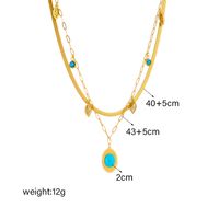 304 Stainless Steel 18K Gold Plated Vintage Style Plating Hollow Out Inlay Leaves Resin Layered Necklaces main image 3