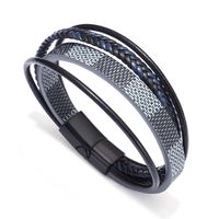 Casual Hip-hop Vintage Style Solid Color Pu Leather Alloy Knitting Buckle Men's Wristband Bangle sku image 1