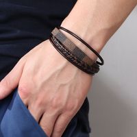 Casual Hip-hop Vintage Style Solid Color Pu Leather Alloy Knitting Buckle Men's Wristband Bangle main image 5