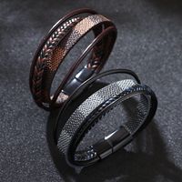 Casual Hip-hop Vintage Style Solid Color Pu Leather Alloy Knitting Buckle Men's Wristband Bangle main image 1