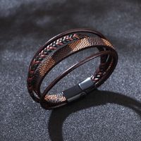 Casual Hip-hop Vintage Style Solid Color Pu Leather Alloy Knitting Buckle Men's Wristband Bangle main image 4