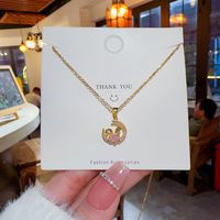 Ins Style Sweet Rabbit Moon Titanium Steel Plating Inlay Zircon Pendant Necklace main image 2