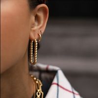 1 Pair Streetwear Rectangle Titanium Steel Plating 18k Gold Plated Hoop Earrings main image 5