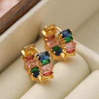 1 Pair Basic Commute Colorful Copper Plating Inlay Zircon 18k Gold Plated Hoop Earrings main image 1