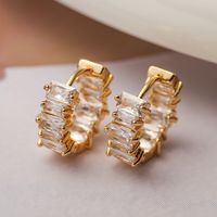 1 Pair Basic Commute Colorful Copper Plating Inlay Zircon 18k Gold Plated Hoop Earrings main image 2