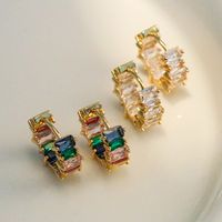 1 Pair Basic Commute Colorful Copper Plating Inlay Zircon 18k Gold Plated Hoop Earrings main image 3