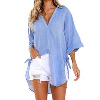 Women's Blouse Long Sleeve Blouses Asymmetrical Patchwork Button Elegant Sexy Solid Color main image 7