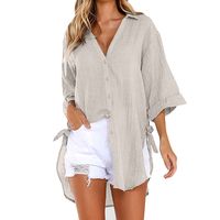 Women's Blouse Long Sleeve Blouses Asymmetrical Patchwork Button Elegant Sexy Solid Color main image 6
