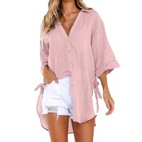 Women's Blouse Long Sleeve Blouses Asymmetrical Patchwork Button Elegant Sexy Solid Color main image 8