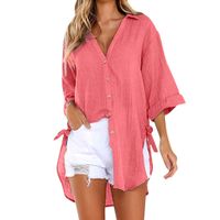 Women's Blouse Long Sleeve Blouses Asymmetrical Patchwork Button Elegant Sexy Solid Color main image 2