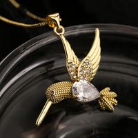 Modern Style Bird Copper Plating Inlay Zircon 18k Gold Plated Pendant Necklace main image 3