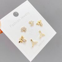 3 Pairs Simple Style Honeycomb Bee Fish Tail Copper Inlay Zircon Ear Studs sku image 1