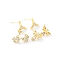 3 Pairs Simple Style Honeycomb Bee Fish Tail Copper Inlay Zircon Ear Studs main image 2