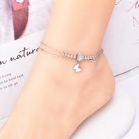 Basic Heart Shape Butterfly Titanium Steel Beaded Inlay Shell Zircon Women's Anklet main image 3